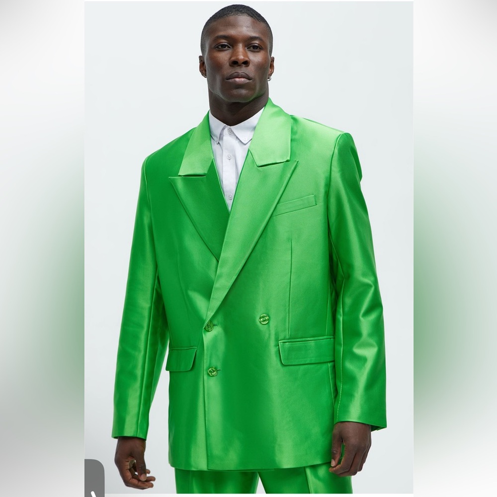 Call On Me Boxy Double Breasted Suit Jacket - Green , size large